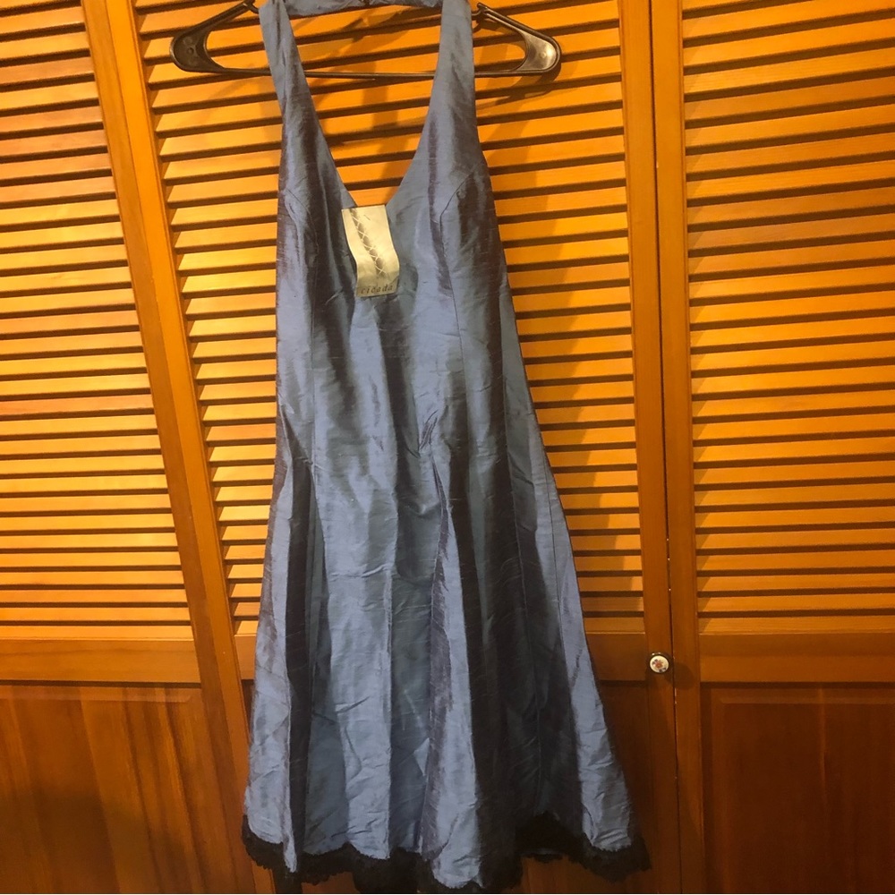 Blue Halter Dress Silk Shantung CICADA Prom Weddings NWT SMALL Lace Balletcore